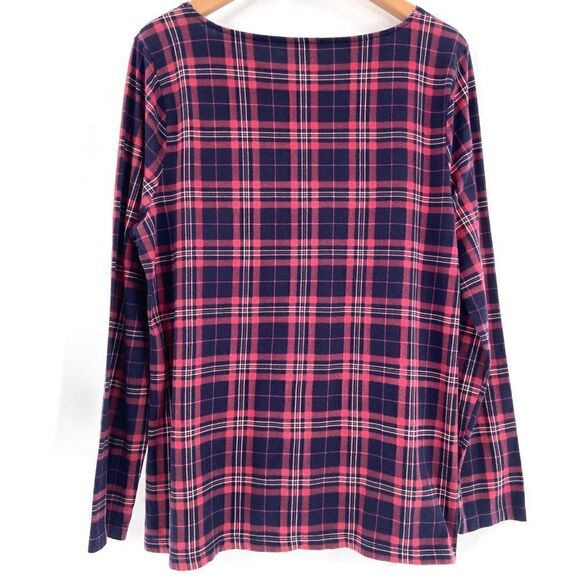 Talbots Plaid Long Sleeve Top Black Red White Size XL - Picture 5 of 9